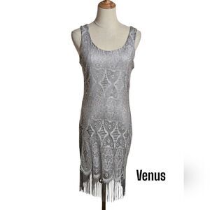 Venus Silver Fringe Stretch Dress